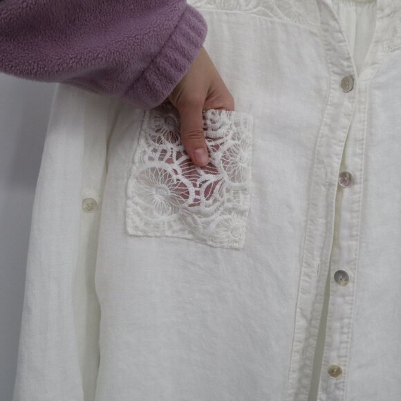 M Linen Top Women 2X White‎ Boho Romantic Prep Classy Feminine Delicate Ethereal - Picture 5 of 16